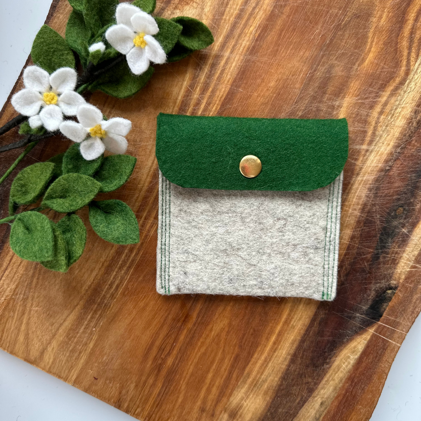 Green and Beige Felt Pouch