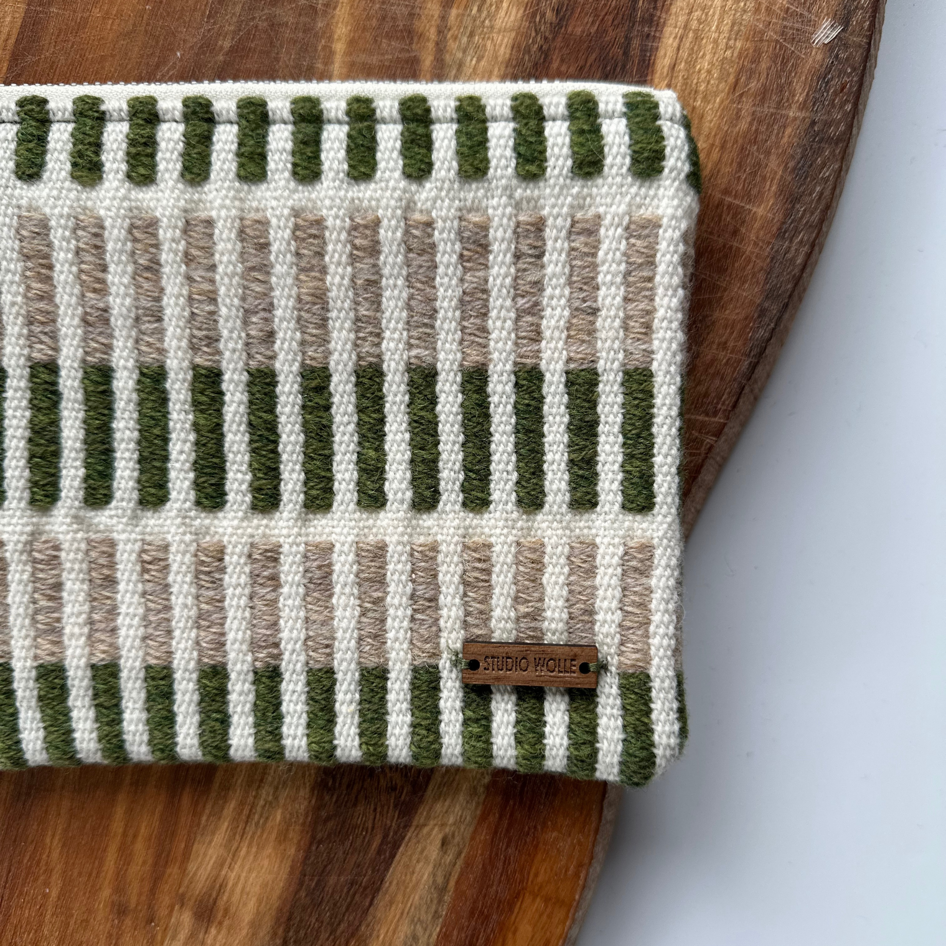 Green Striped handwoven zipper purse
