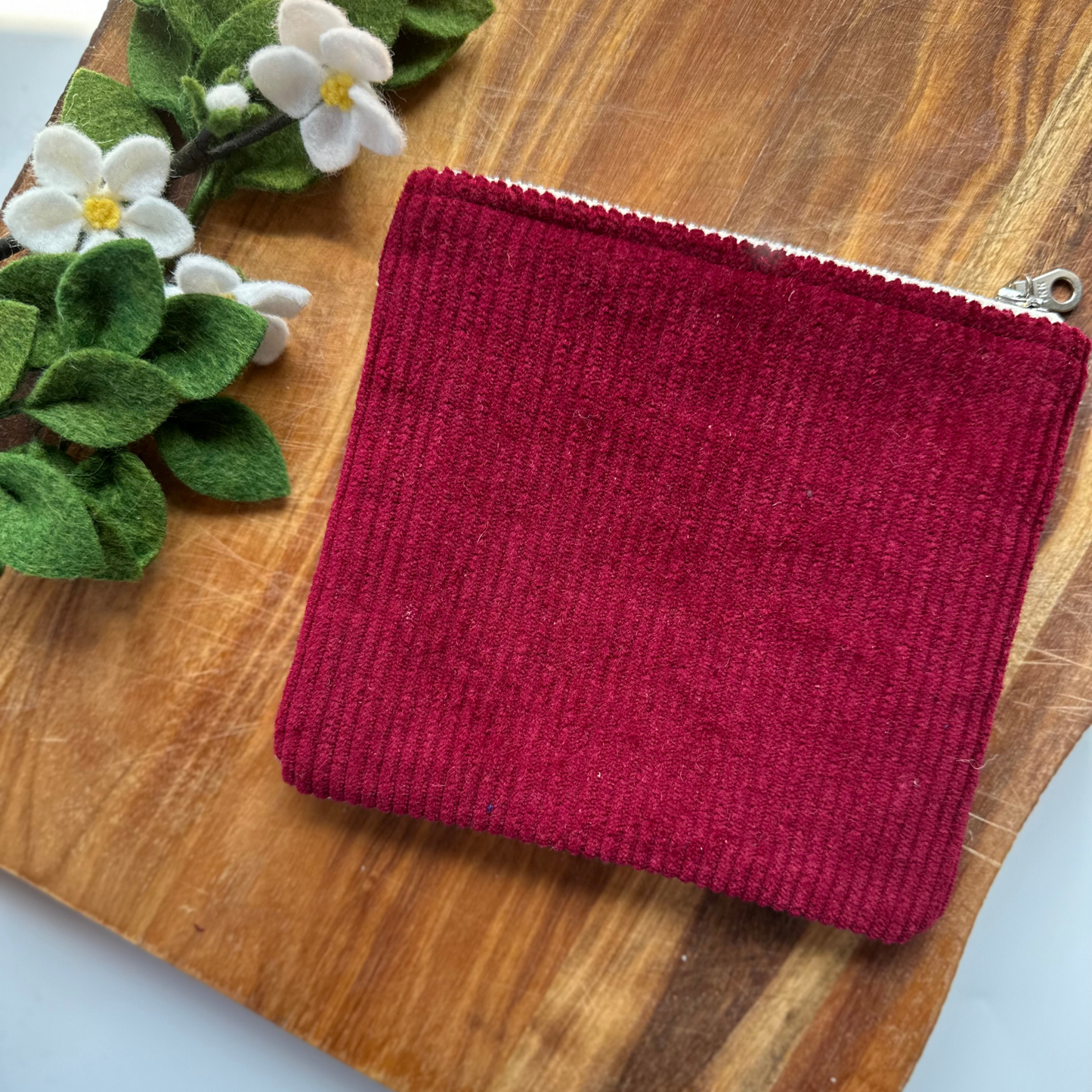 Red Corduroy Reverse of zipper pouch